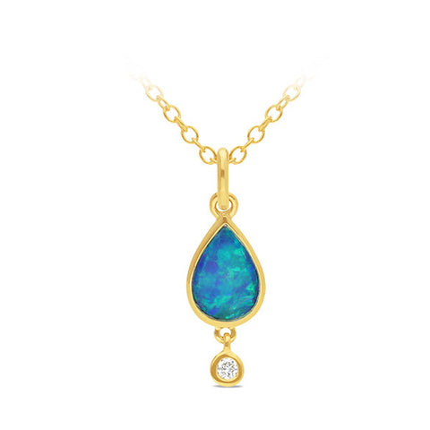 9ct Yellow Gold Solid Crystal Opal And Diamond Pendant