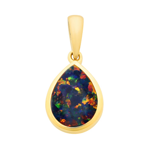 9ct Yellow Gold Lab Grown Black Opal Pendant