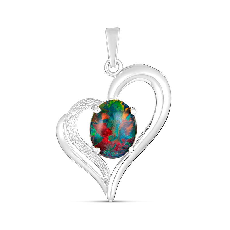Sterling Silver Firegem Australian Triplet Opal Heart Pendant