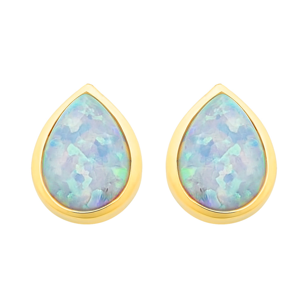 9ct Yellow Gold Lab Grown Opal Stud Earrings