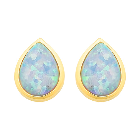 9ct Yellow Gold Lab Grown Opal Stud Earrings