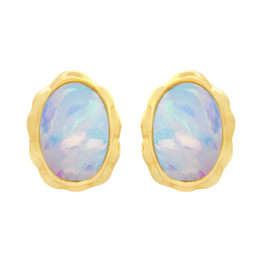 9ct Yellow Gold Lab Grown Opal Stud Earrings