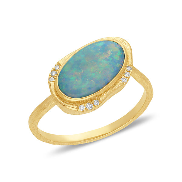 9ct Yellow Gold Ring With Crystal Opal And Diamonds