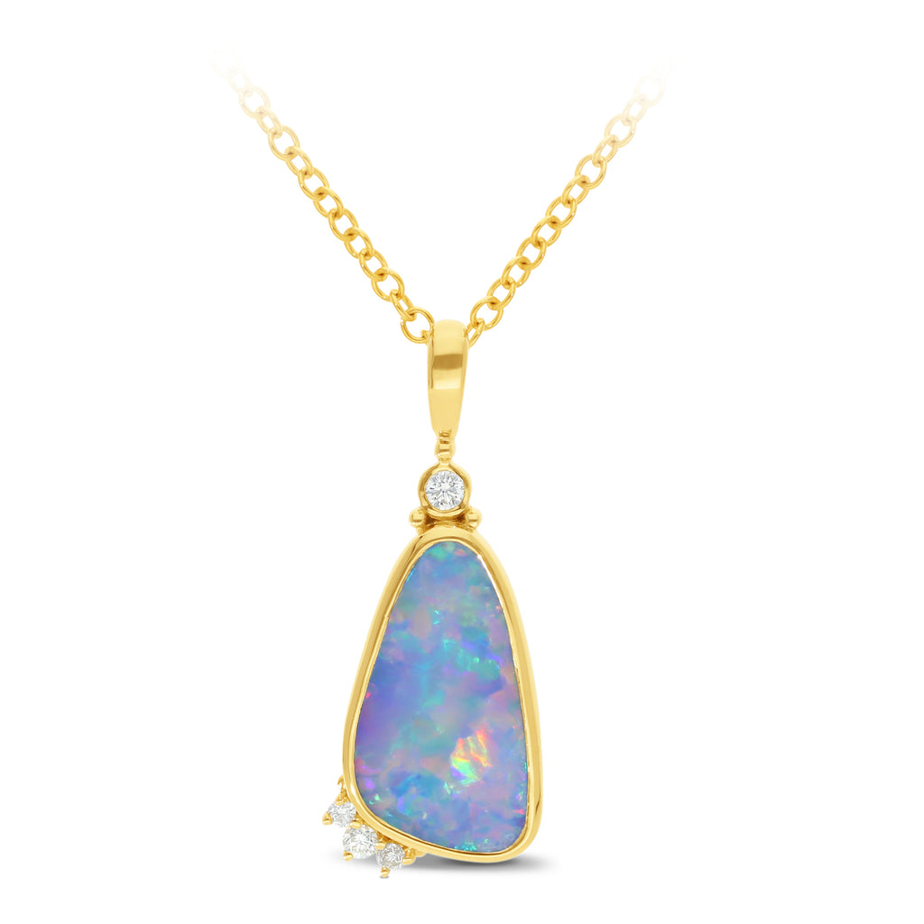 9ct Yellow Gold Pendant With Opal-Doublet And Diamonds