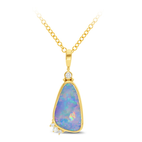 9ct Yellow Gold Pendant With Opal-Doublet And Diamonds