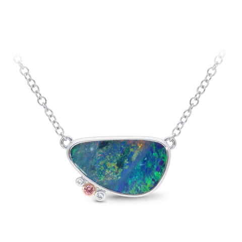 Pink Caviar 9ct White and Rose Gold Opal And Diamond Necklet