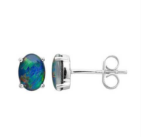 Silver 'Celeste' Triplet Opal Stud Earrings