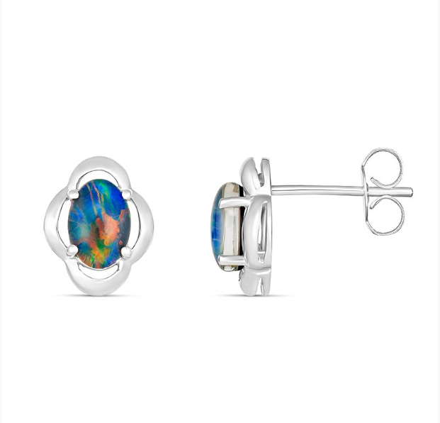 Sterling Silver 'Aisha' Oval 7X5mm Triplet Opal Stud Earrings