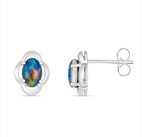 Sterling Silver 'Aisha' Oval 7X5mm Triplet Opal Stud Earrings