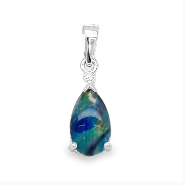 Sterling Silver Pear Shape Triplet Opal & CZ Pendant