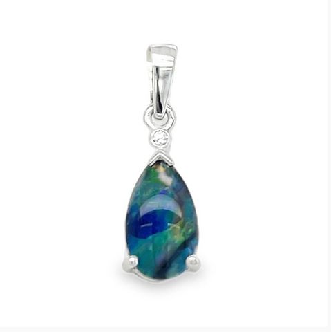 Sterling Silver Pear Shape Triplet Opal & CZ Pendant