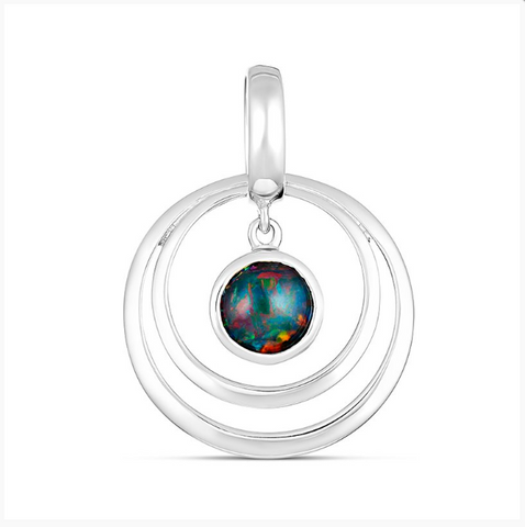 Sterling Silver Double Circle Opal Pendant
