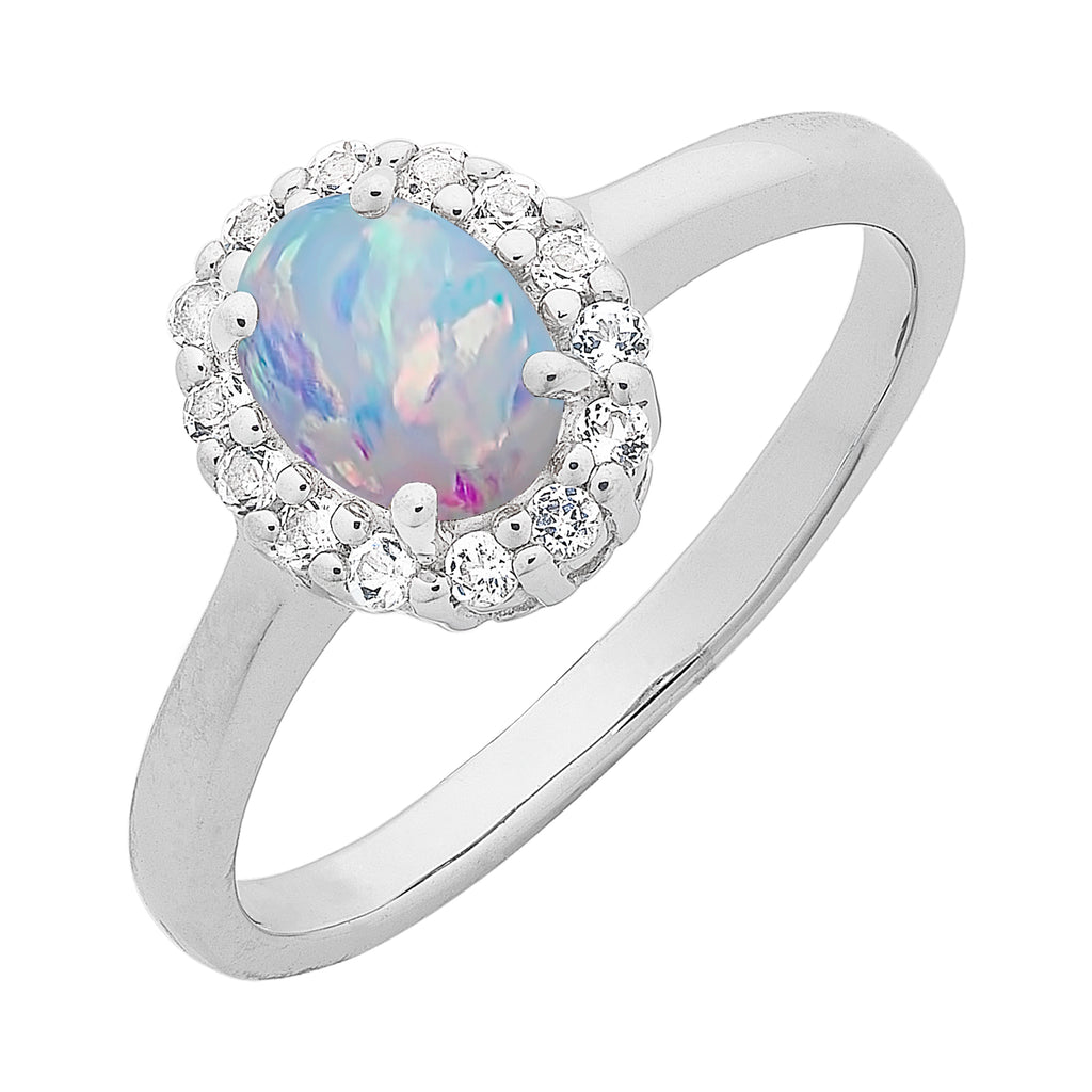 Sterling Silver Created Opal and White Topaz Ring