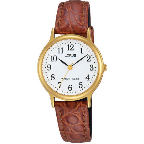 Lorus Ladies Gold Plated Brown Leather Band Watch