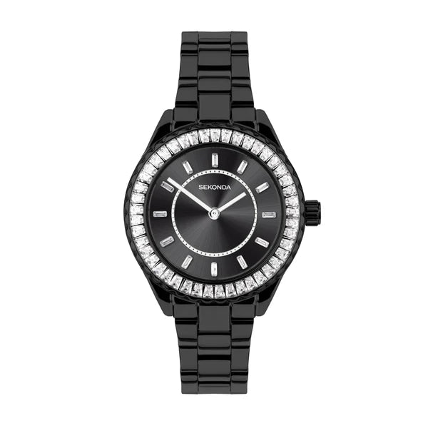 Ladies Sekonda Black "Margot" Stone Set Watch