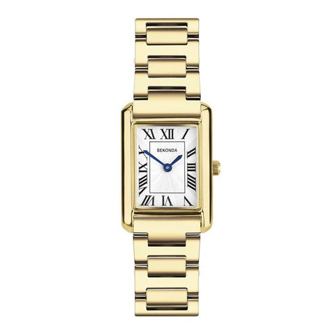 Sekonda Ladies "Colette" White Rectangle Dial With Gold Plated Case
