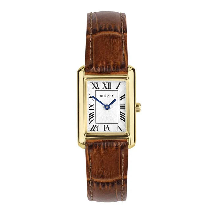 Sekonda Ladies "Colette" Gold Plated Watch With White Rectangle Dial