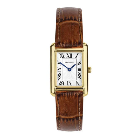 Sekonda Ladies "Colette" Gold Plated Watch With White Rectangle Dial