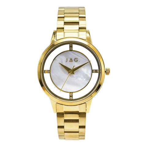 JAG Ladies "Shelley" Watch With 36mm Mother Of Pearl Dial And Gold Plated Case