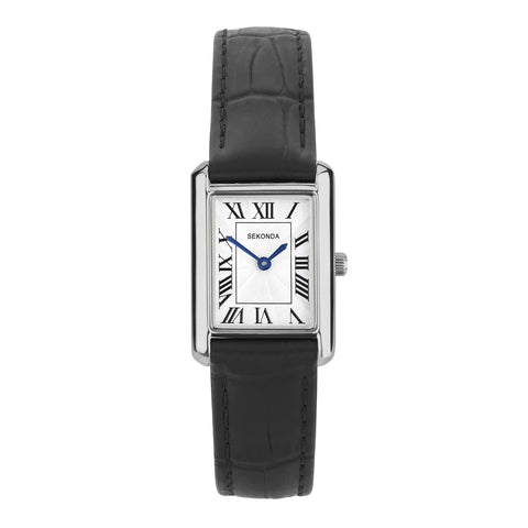 Sekonda Ladies Colette Silver Plated Black Strap Watch With Roman Numerals
