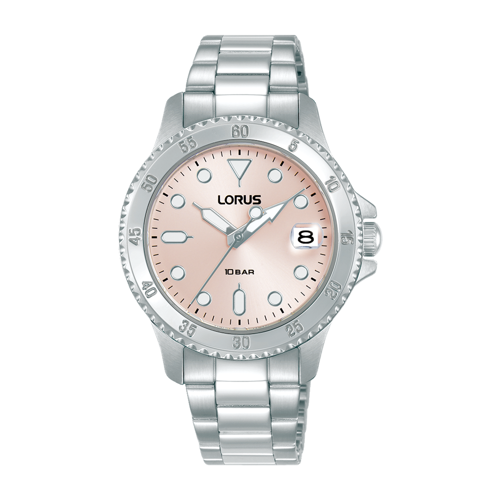 Lorus ladies sports watch with soft pink dial
