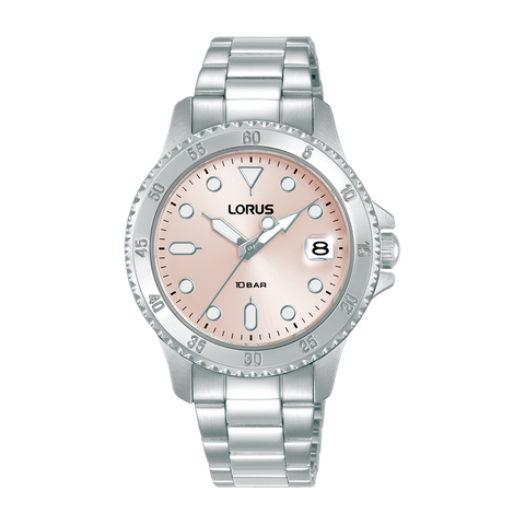 Lorus ladies sports watch with soft pink dial