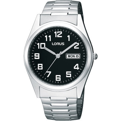 Lorus Mens Black Dial Stainless Steel Bracelet Watch