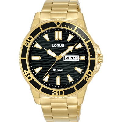 Mens Lorus Gold Plated Black Dial Watch