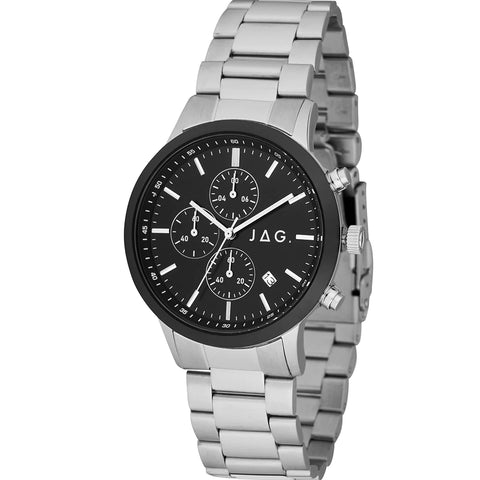 Mens JAG Watch With Black Dial And Silver Plated Bracelet