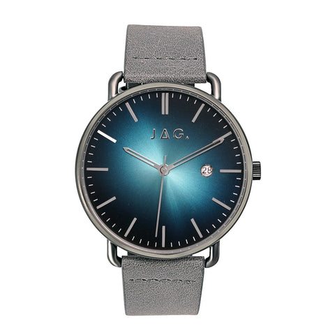 Mens JAG "Newtown" Watch Blue Dial With Grey Suede Strap