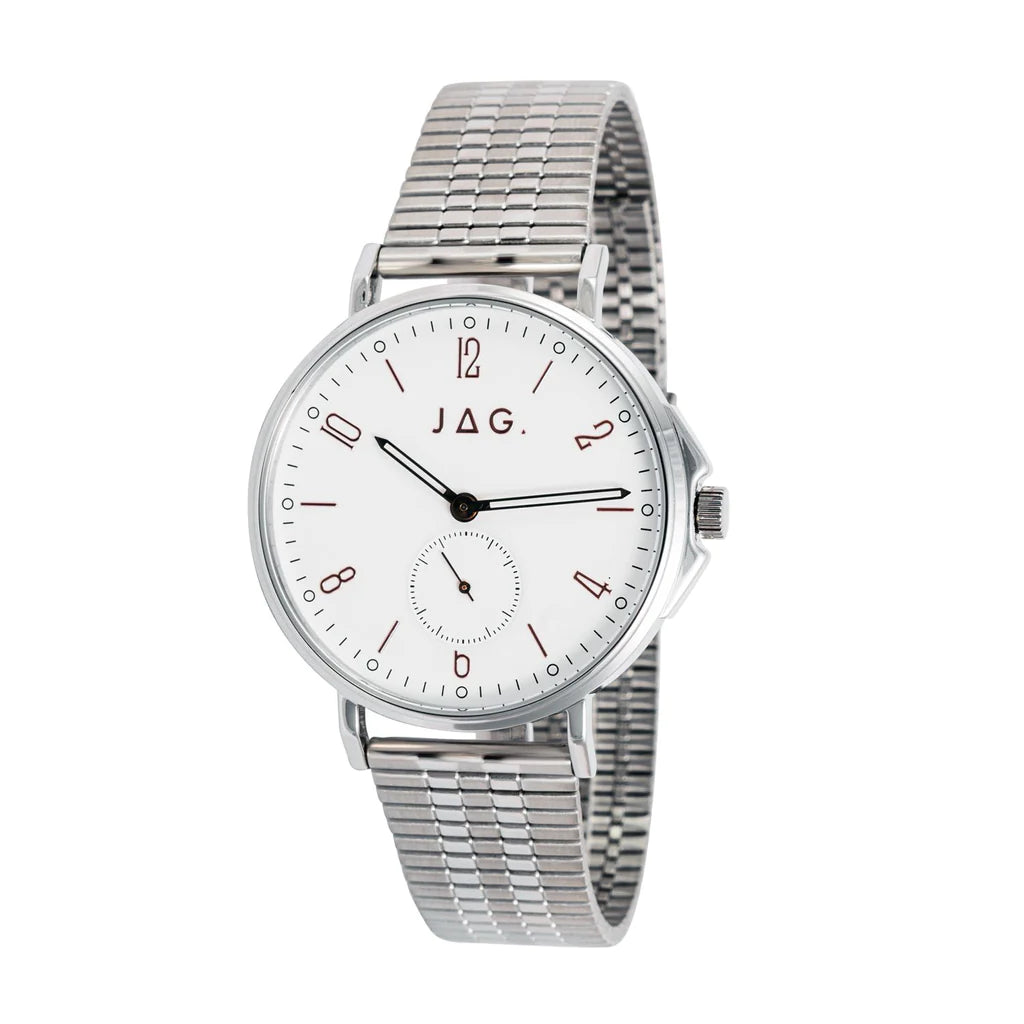 Mens JAG "Milton" Watch White Dial With Silver Bracelet