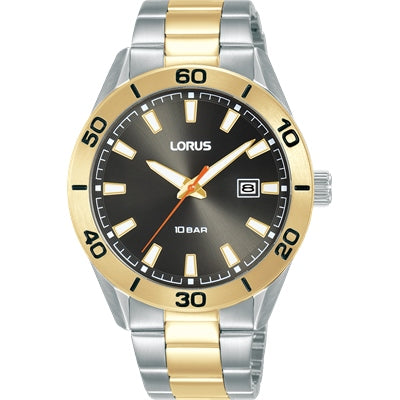 Mens Lorus Black Dial 2-Tone Bracelet Watch
