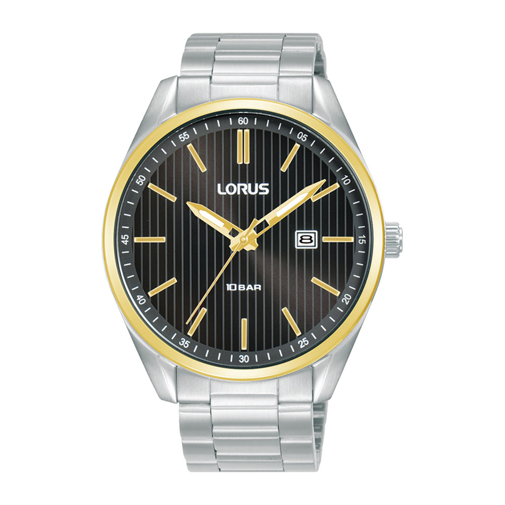 Mens Lorus Black Dial Silver Bracelet Watch