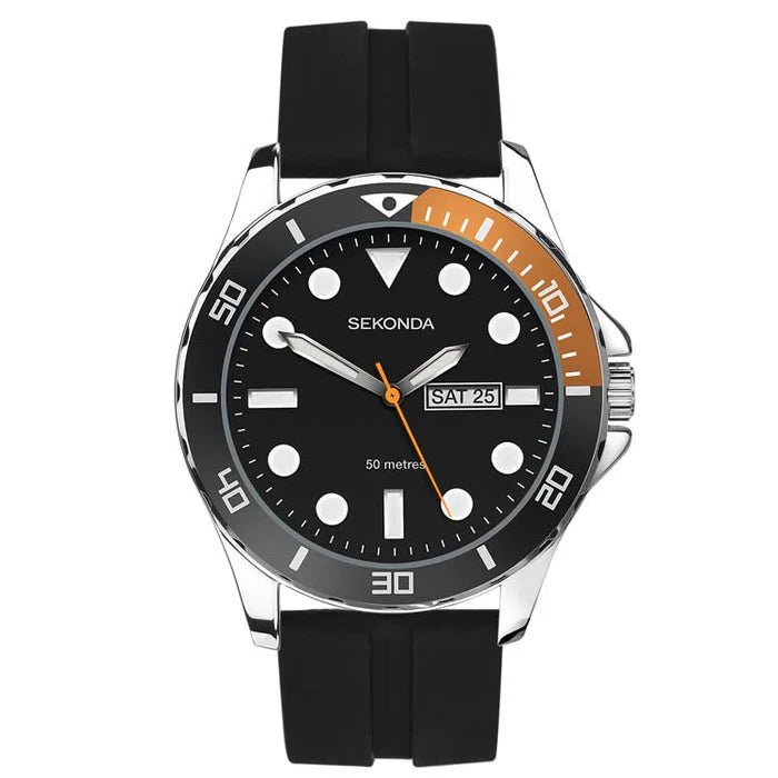 Sekonda Mens Black Dial Watch With Rubber Strap