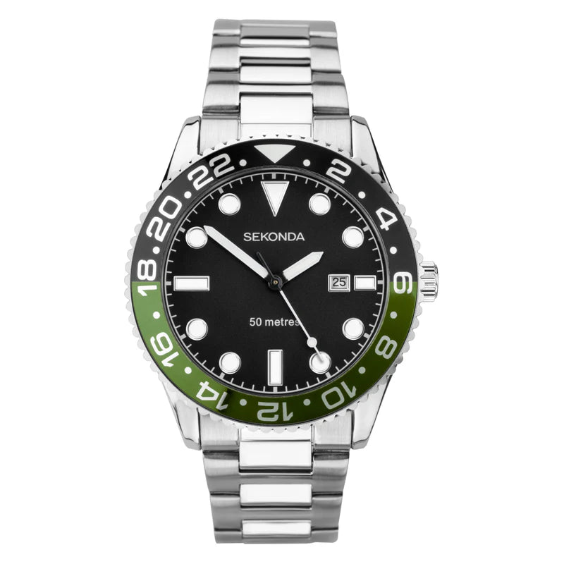 Mens Sekonda Watch With Black And Green Bezel