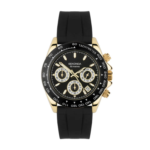 Mens Sekonda Gold Plate Watch With Silicon Strap