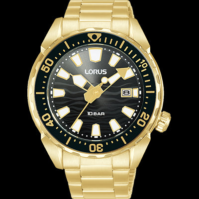 Mens Lorus Gold Plated Dress Watch Black Dial