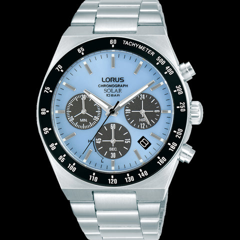 Mens Lorus Stainless Steel Blue Dial Dress Solar Watch