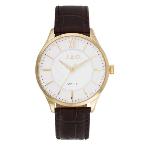 JAG Mens "Geelong" Watch With a White Dial And Gold Plated Case