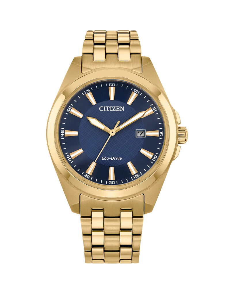 Citizen Gents Stainless Steel Gold Plated Eco-Drive Watch With Blue Dial