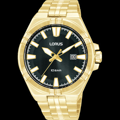 Lorus Mens Gold Plated Black Dial Dress Watch