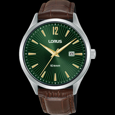 Lorus Mens Green Dial Dress Watch With Leather Strap