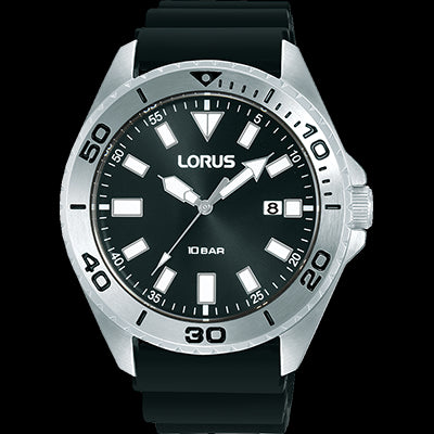 Lorus Mens Stainless Steel Work Watch With Silicon Band