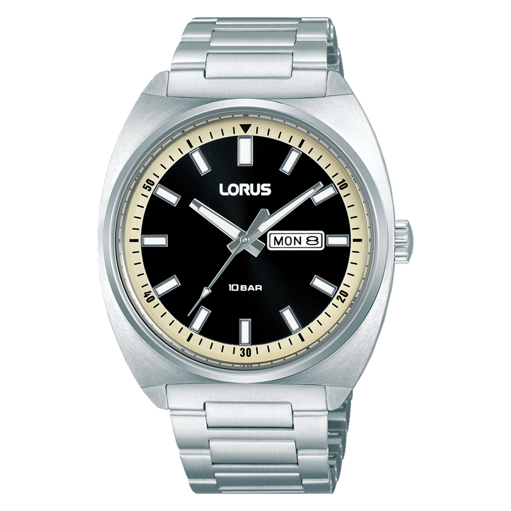 Lorus Mens Retro Style Watch With Black/Cream Dial