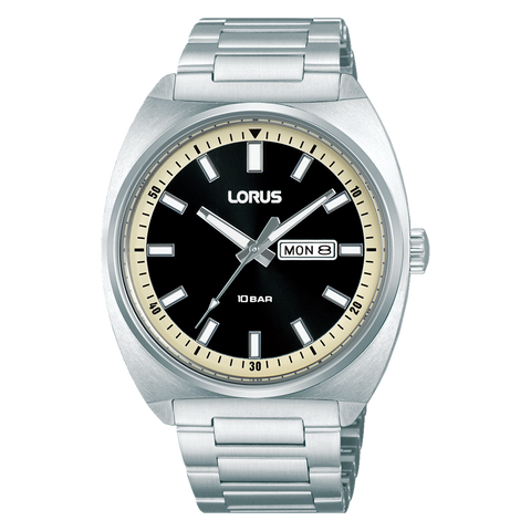 Lorus Mens Retro Style Watch With Black/Cream Dial