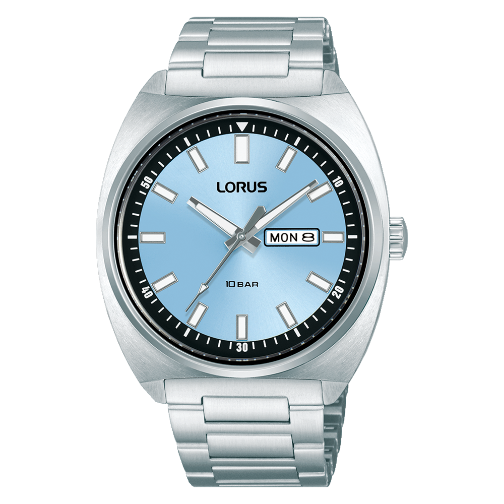 Lorus Mens Retro Style Watch With Light Blue/Black Dial