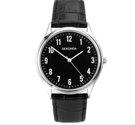 Sekona Gents BlackLeather Strap Watch