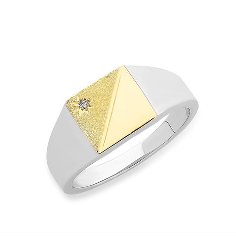 Mens Sterling Silver and Gold Diamond Set Ring