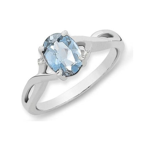 Sterling silver blue topaz and diamond ring