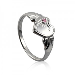 Sterling Silver October Birthstone Heart Signet Ring